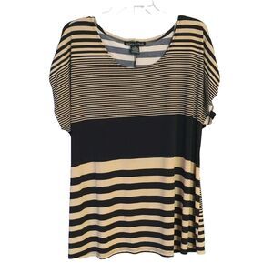 Suzie in the City Tan Black Striped Stretch Top Women's 3X